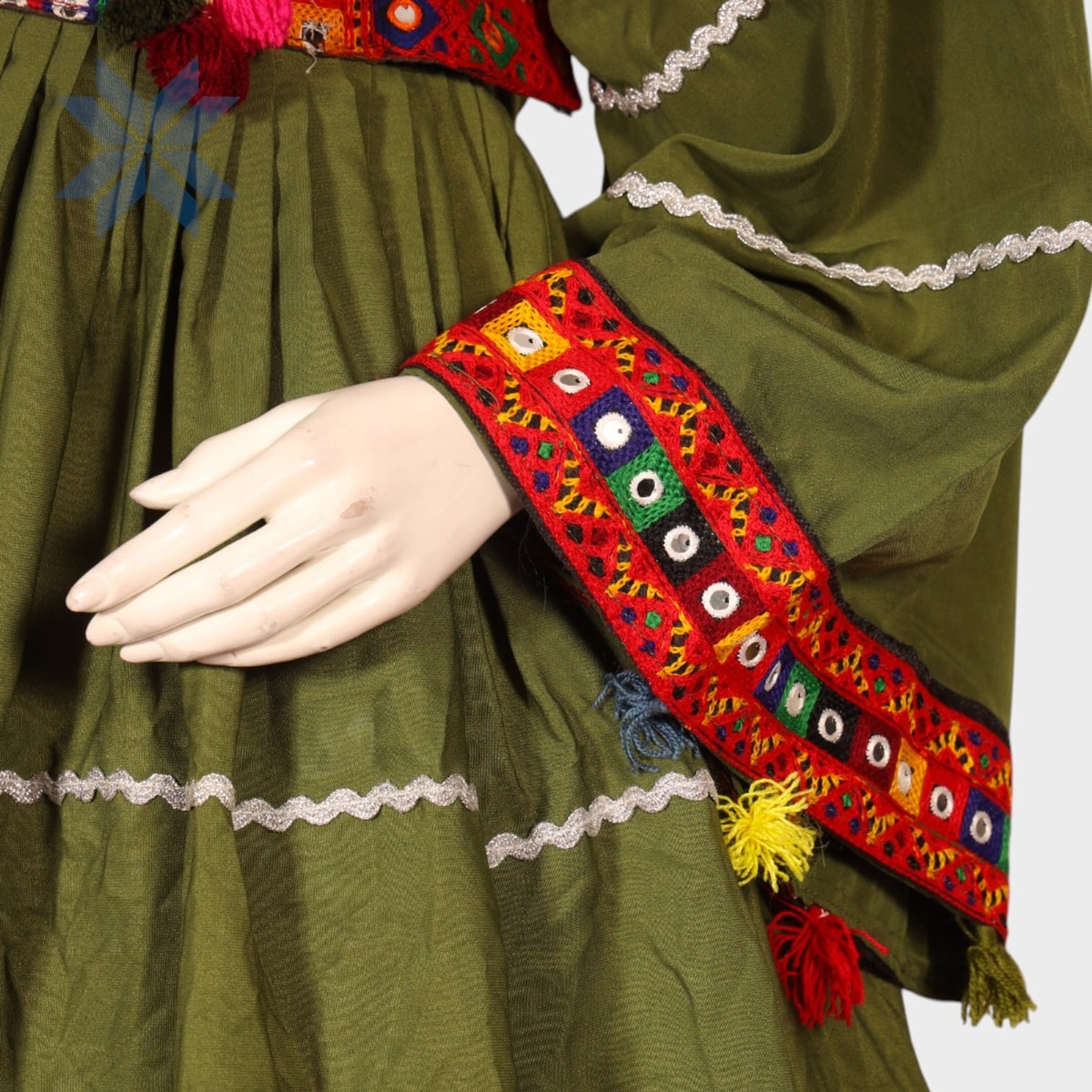 Gulbahar Olive & Crimson Afghan Dress | Aseel