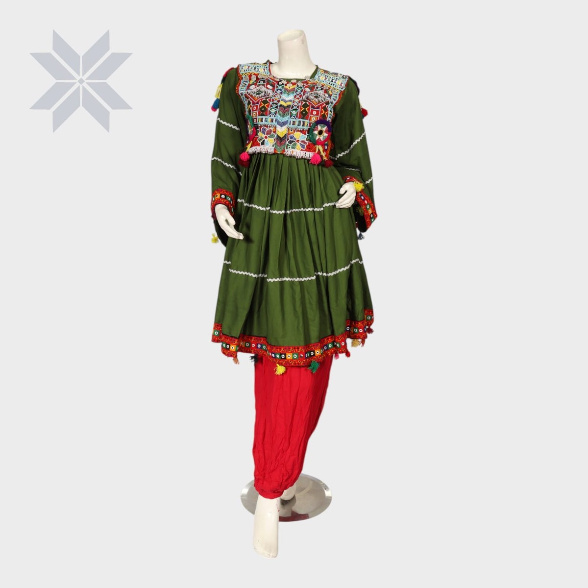 Bahara Olive & Red Traditional Embroidered Set 3