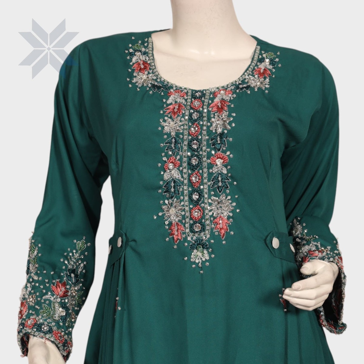 Zamzam Teal Embroidered Kurti 4