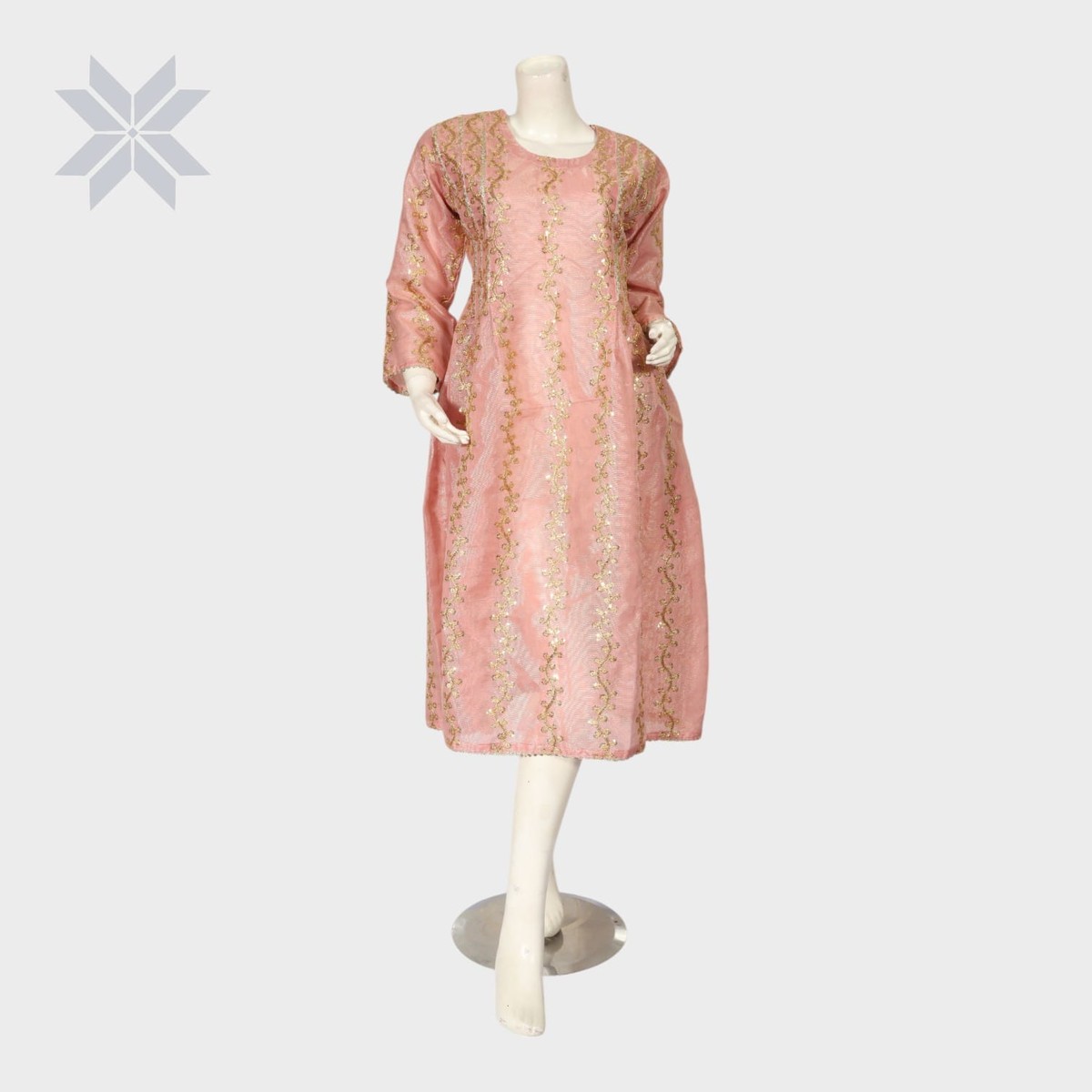Blush Gold Elegance Embroidered Dress 3