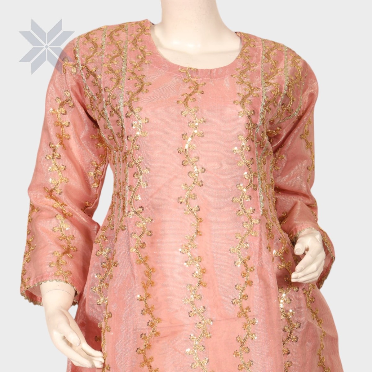 Blush Gold Elegance Embroidered Dress 2