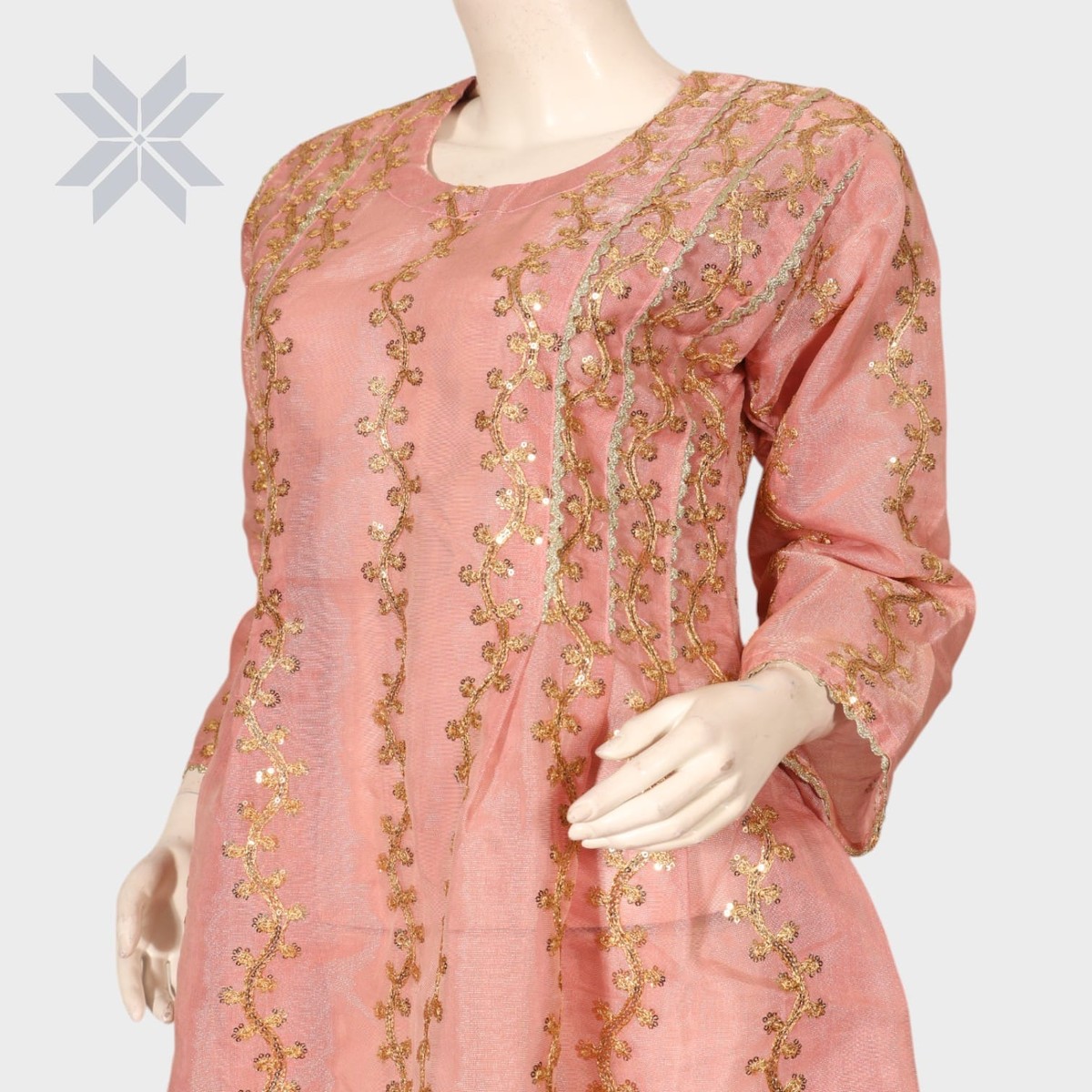 Blush Gold Elegance Embroidered Dress 4