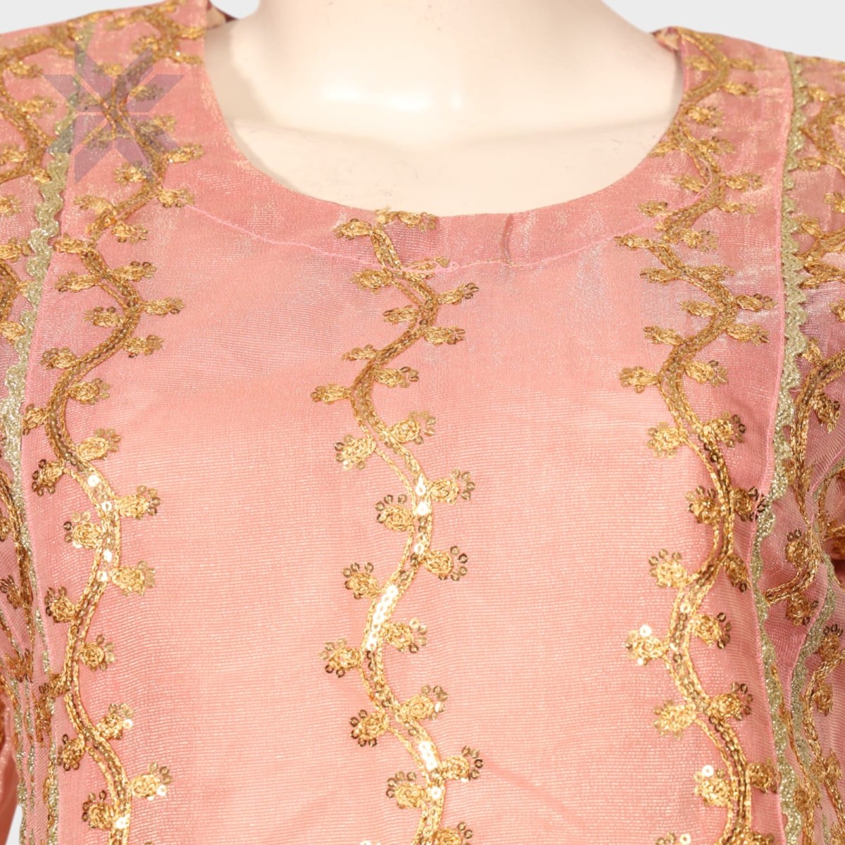Blush Gold Elegance Embroidered Dress 1
