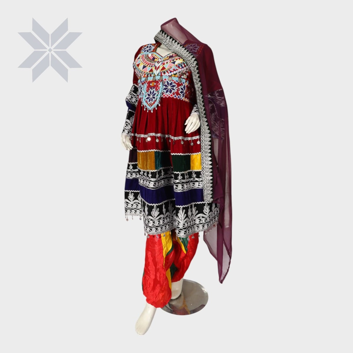 Afghan Heritage Maroon Velvet Dress Set 4