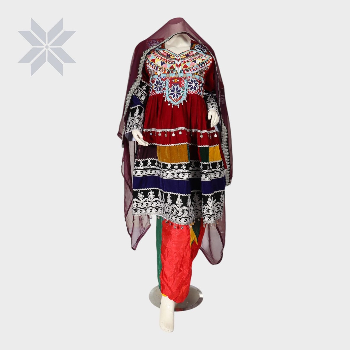 Afghan Heritage Maroon Velvet Dress Set 1