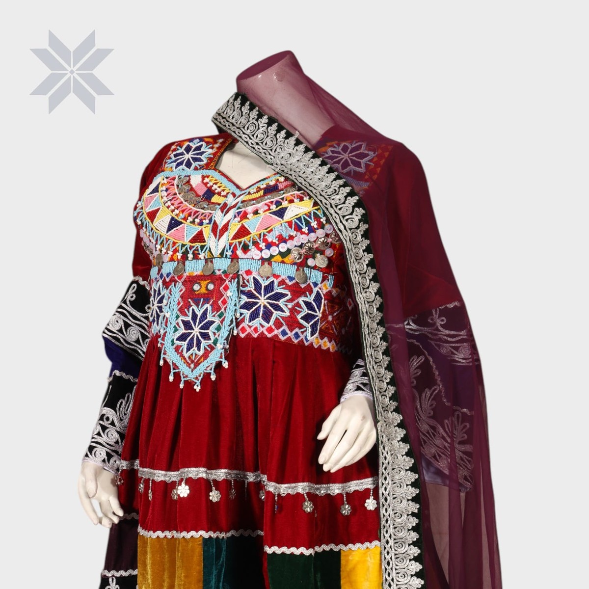 Afghan Heritage Maroon Velvet Dress Set 3