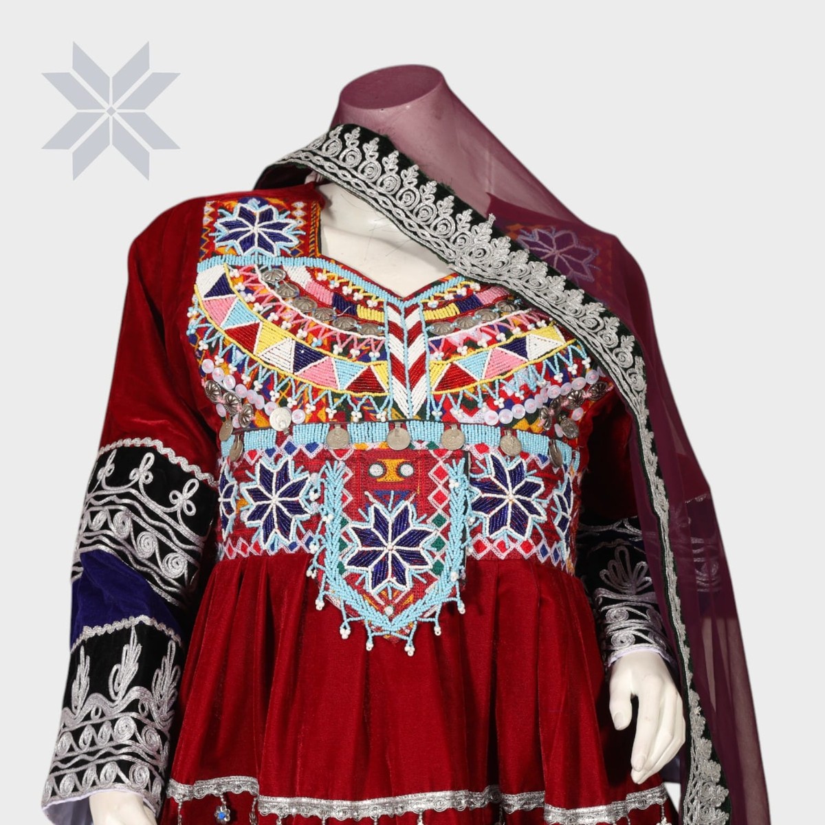 Afghan Heritage Maroon Velvet Dress Set 2
