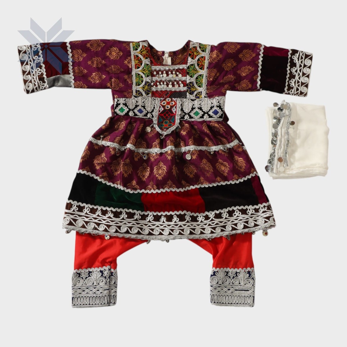 Mini Royal Maroon Afghani Dress Set 5