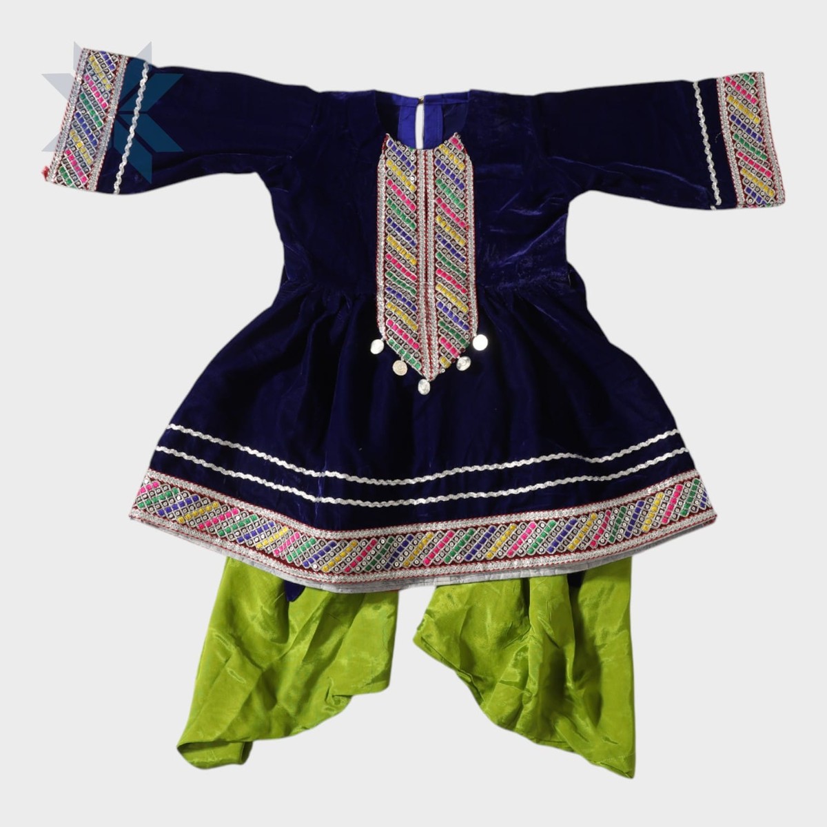 Midnight Velvet Embroidered Afghani Dress (Kids) 2