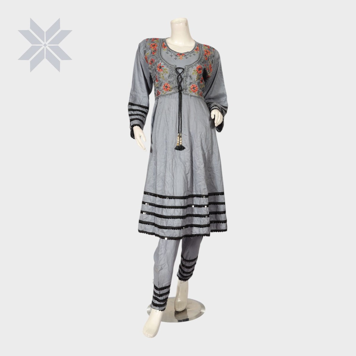 Grey Embroidered Afghani Suit Set 1
