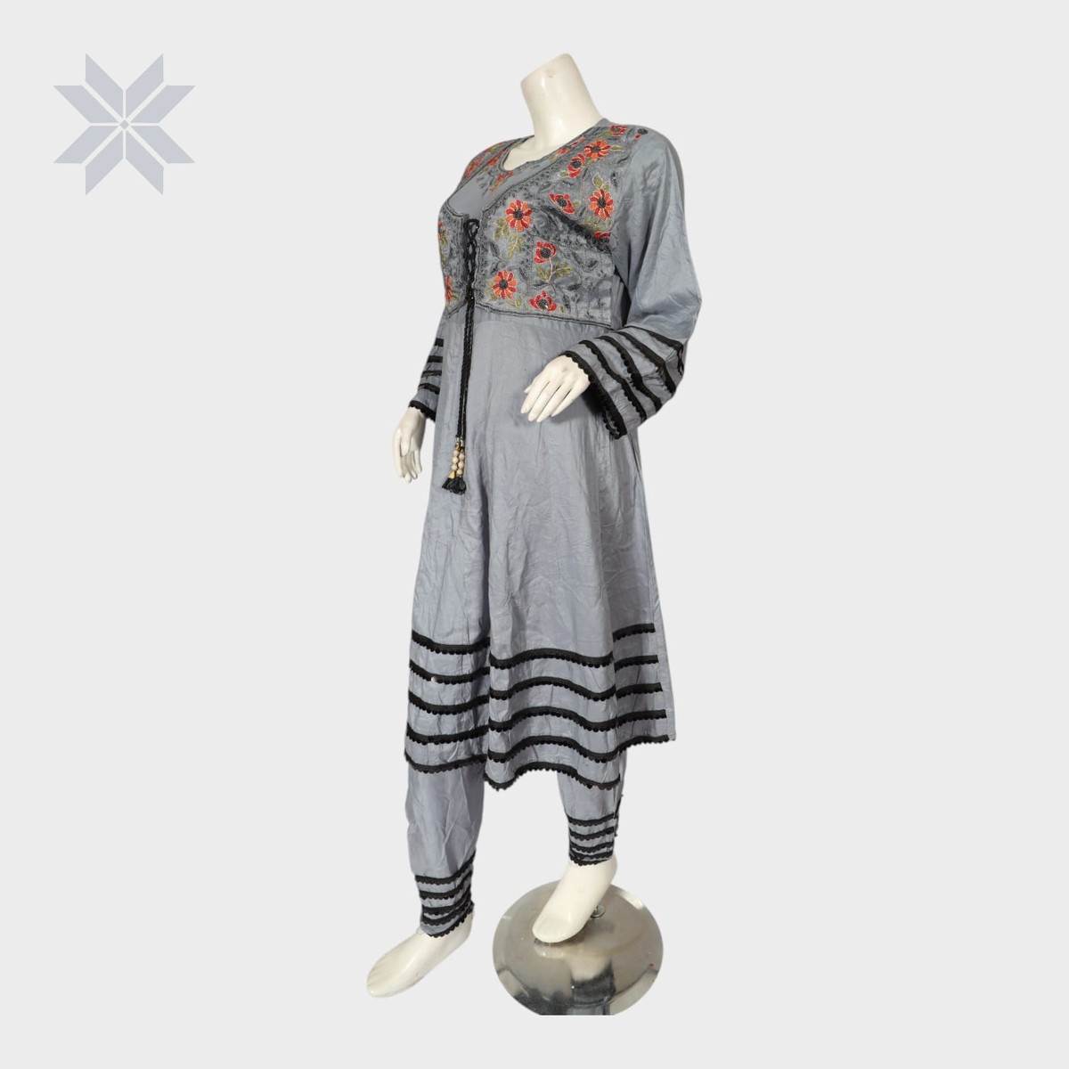 Grey Embroidered Afghani Suit Set 4