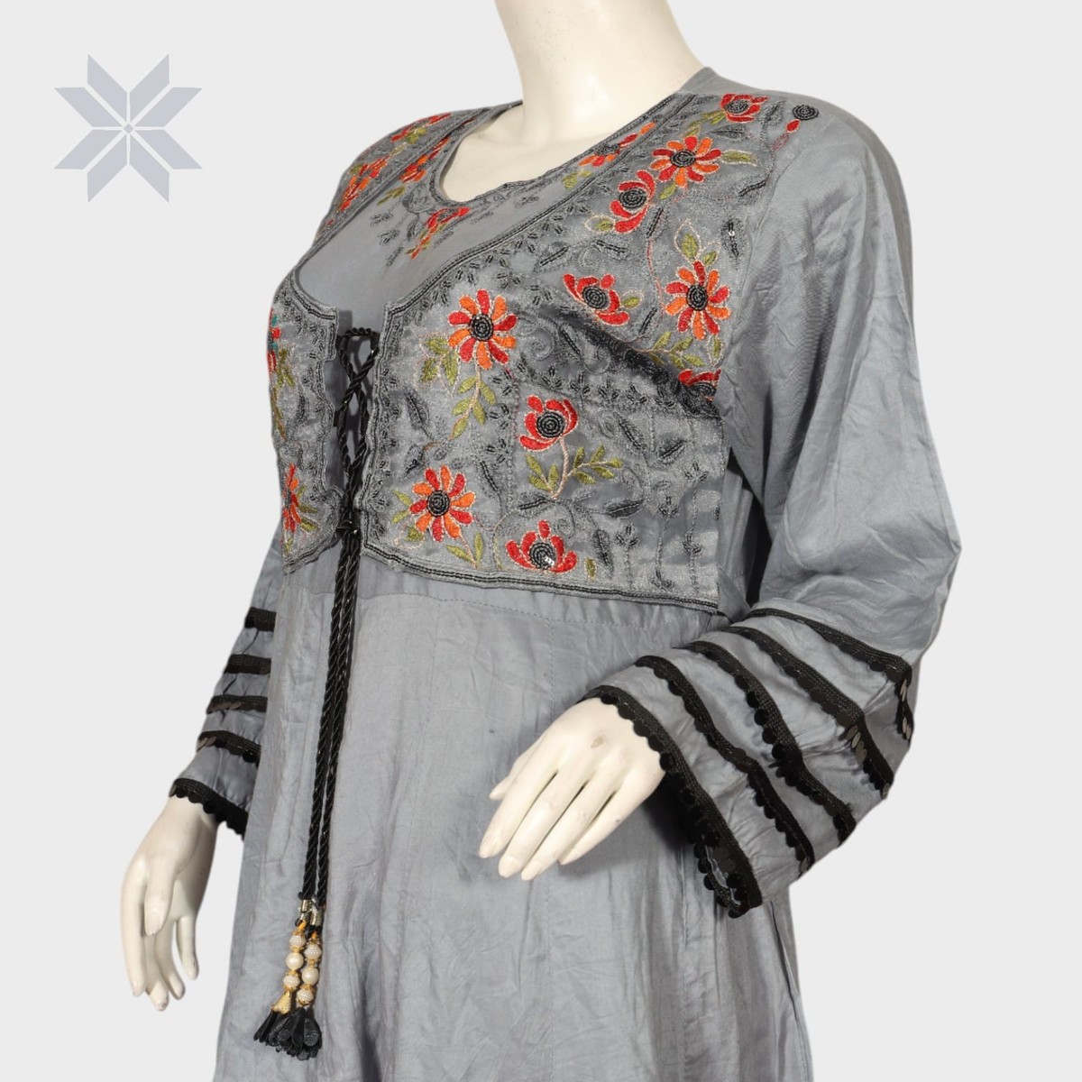 Grey Embroidered Afghani Suit Set 3