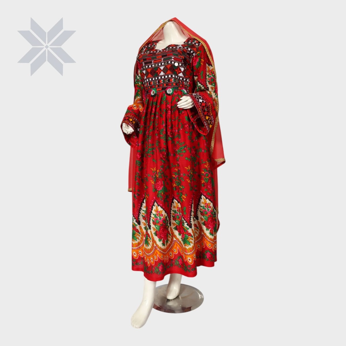 Red Floral Embroidered Traditional Afghani Dress 6