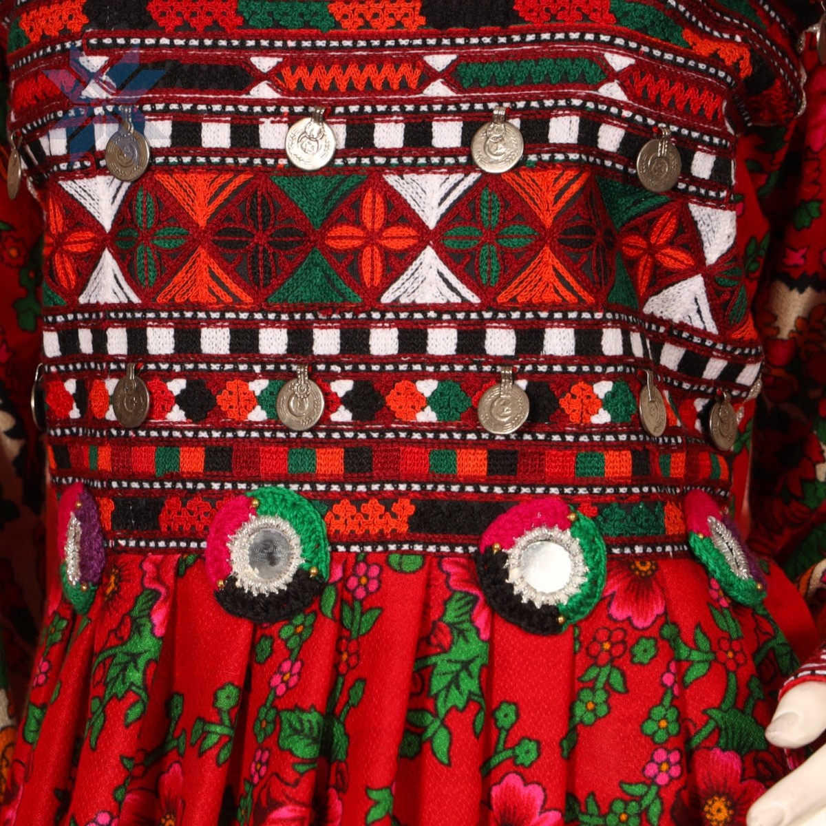 Red Floral Embroidered Traditional Afghani Dress 2