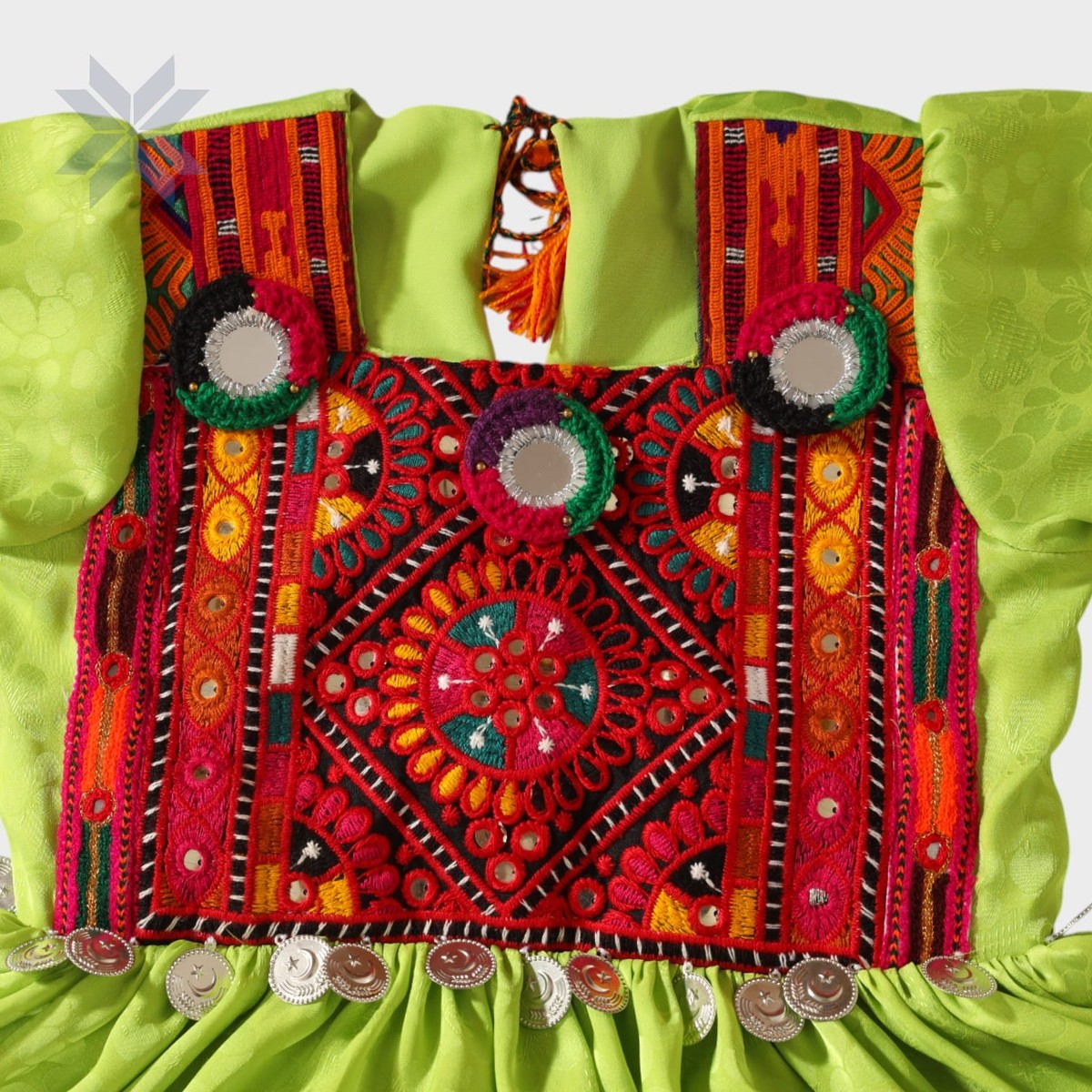 Lime Green & Royal Blue Embroidered Afghani Dress Set kids 3