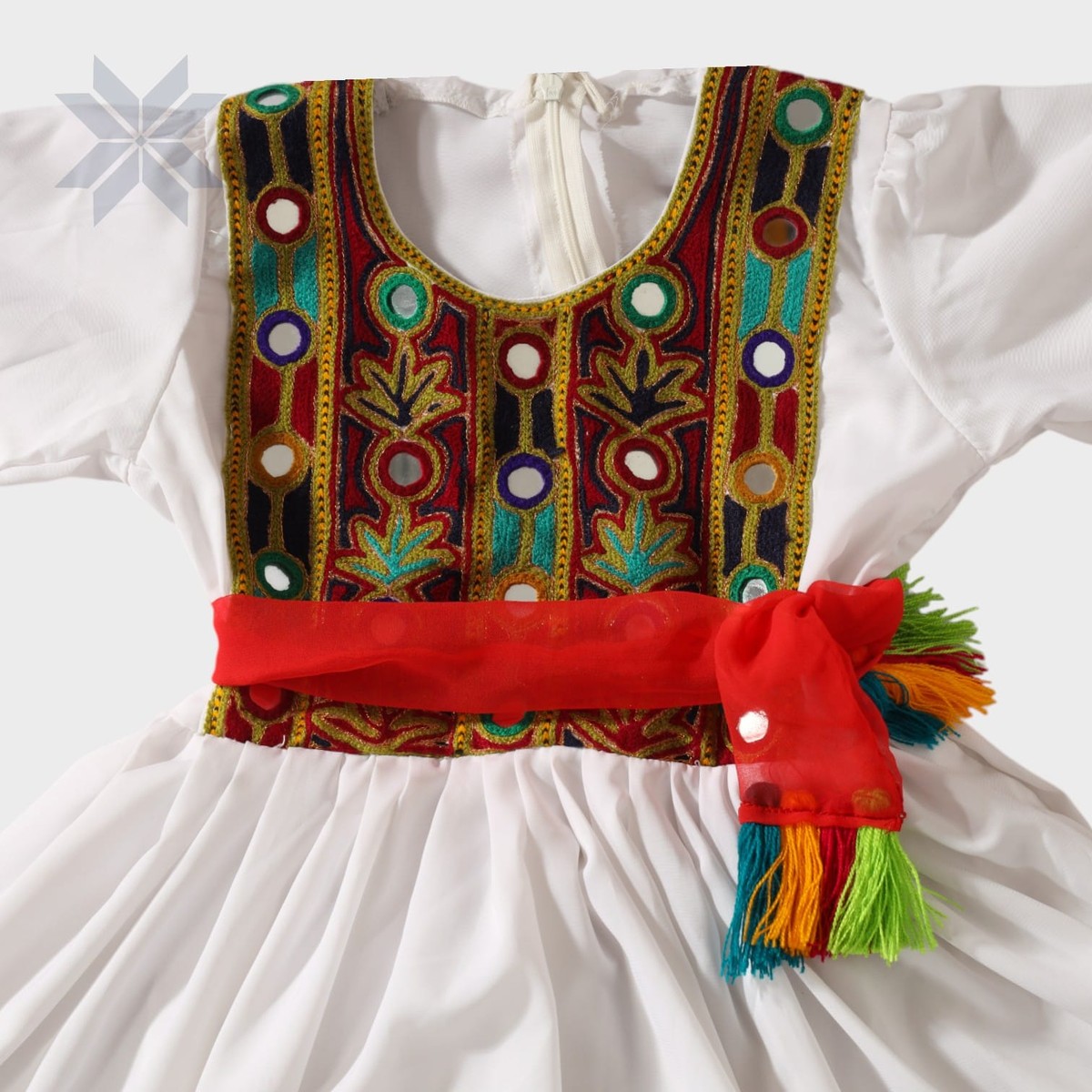 White Embroidered Traditional Afghani Dress Set (Kids) 2