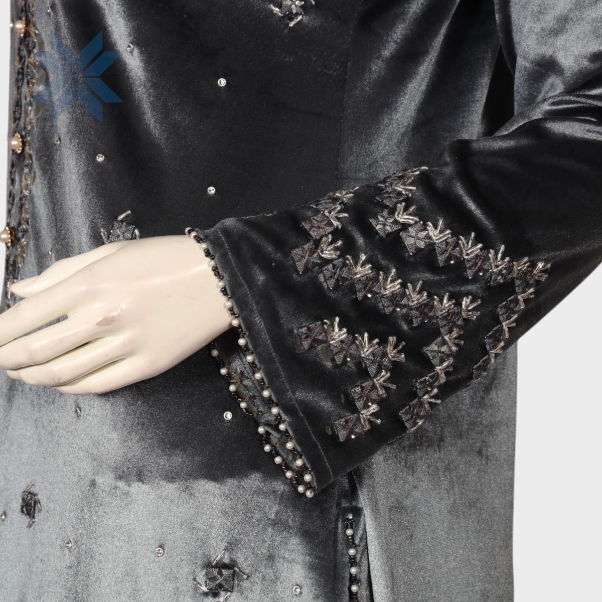 Charcoal Grey Embellished Velvet Tunic Dress 2
