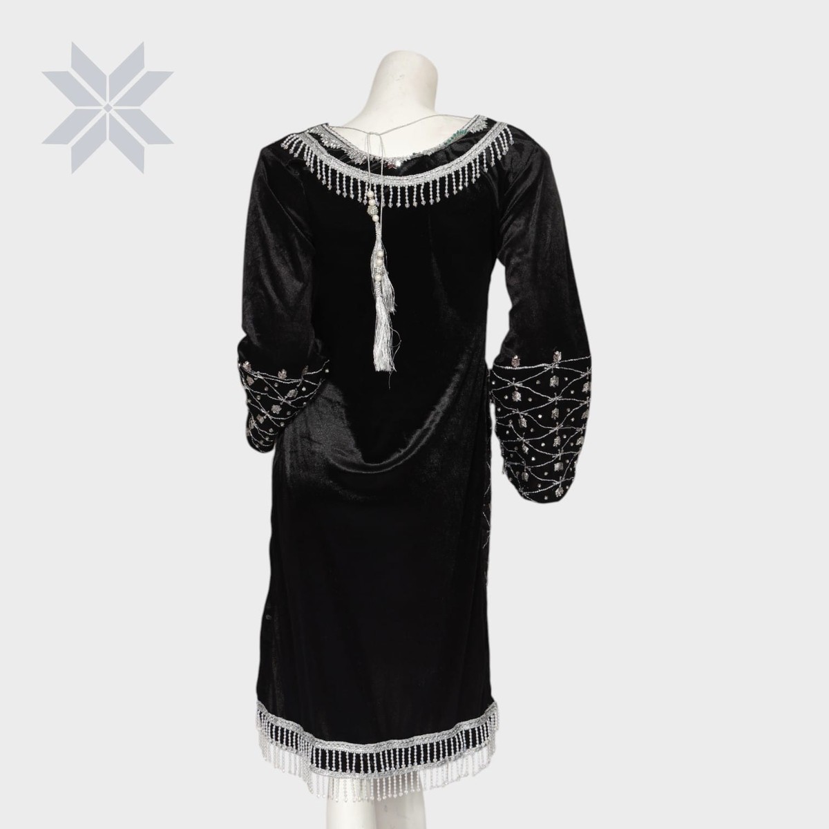 Black Embellished Velvet Formal Dress 2
