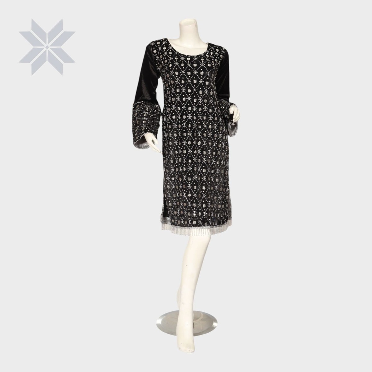 Black Embellished Velvet Formal Dress 1