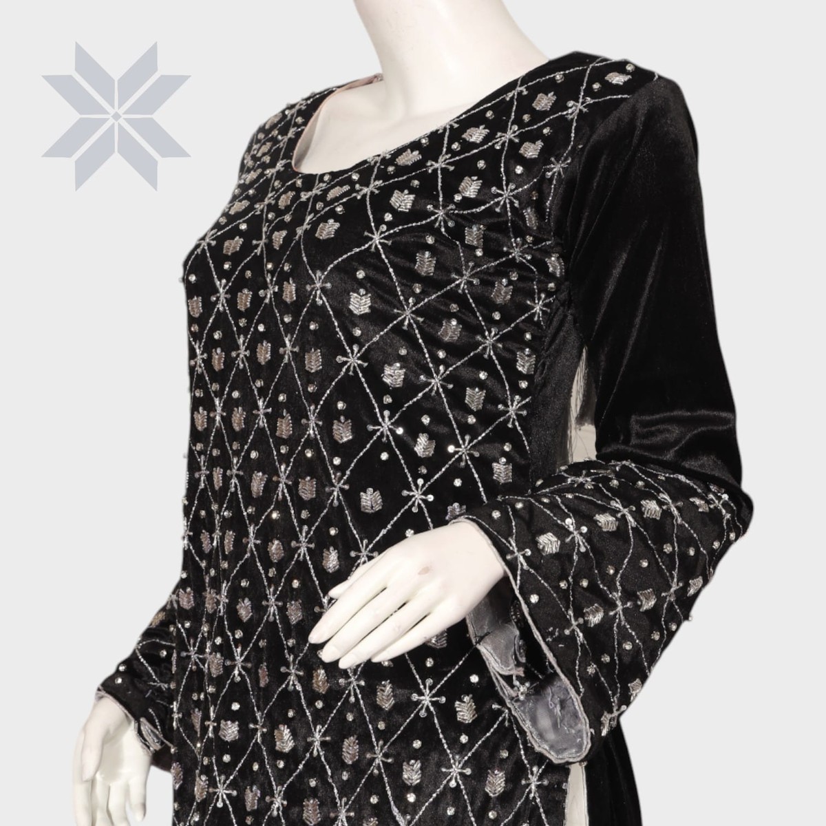 Black Embellished Velvet Formal Dress 3