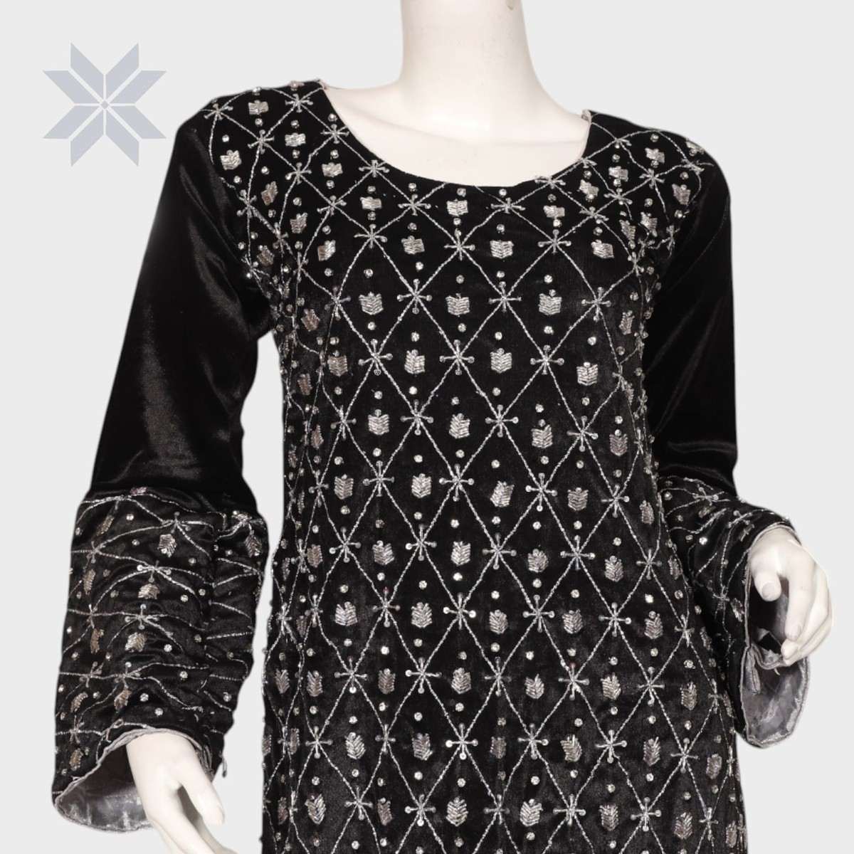 Black Embellished Velvet Formal Dress 4