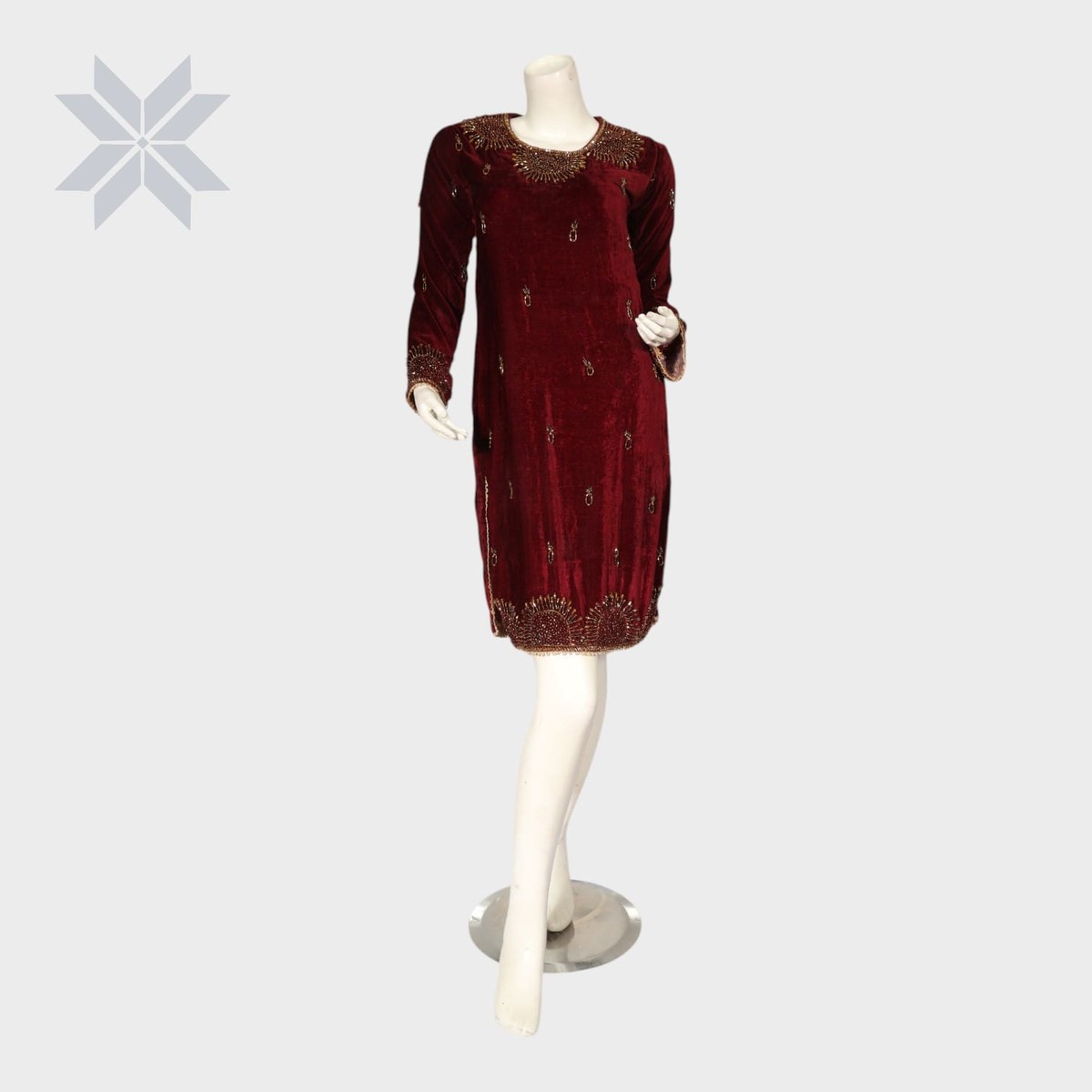 Maroon Hand-Embroidered Velvet Formal Dress 2