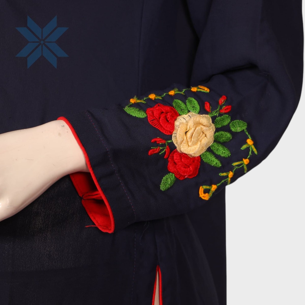 Navy Blue Floral Embroidered Cotton Kurti 1