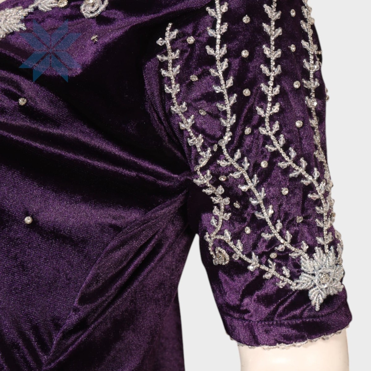 Deep Purple Embroidered Velvet Midi Dress 2