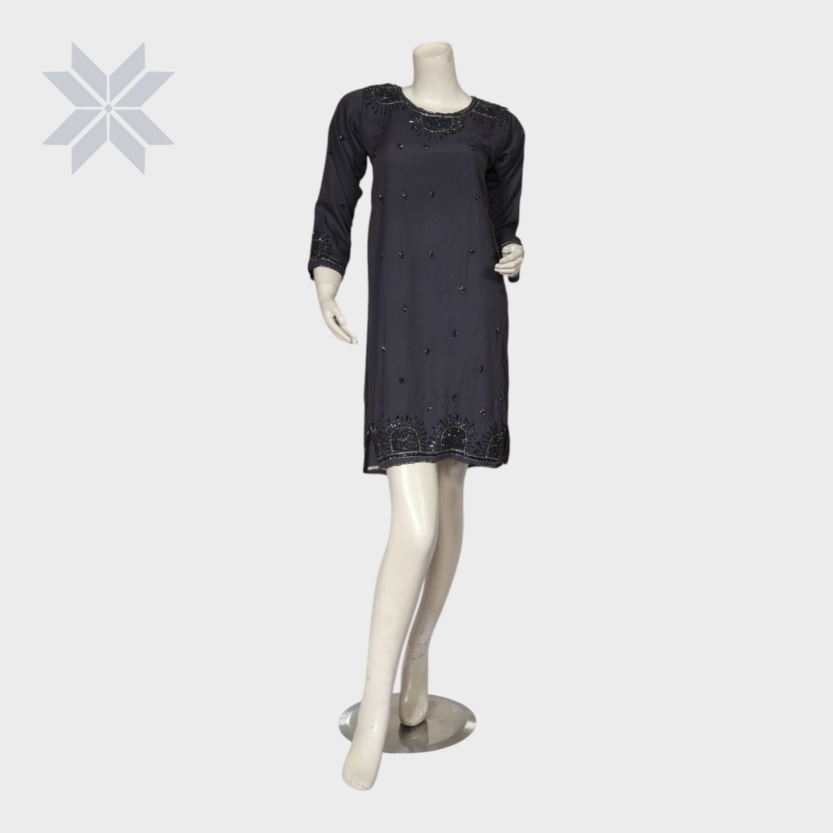 Black Hand-Embroidered Semi-Formal Tunic Dress 4