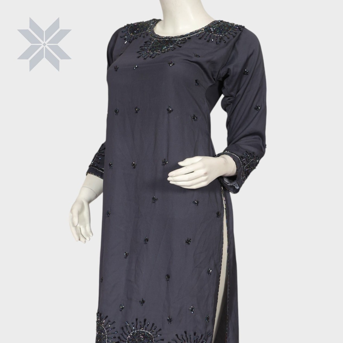 Black Hand-Embroidered Semi-Formal Tunic Dress 1