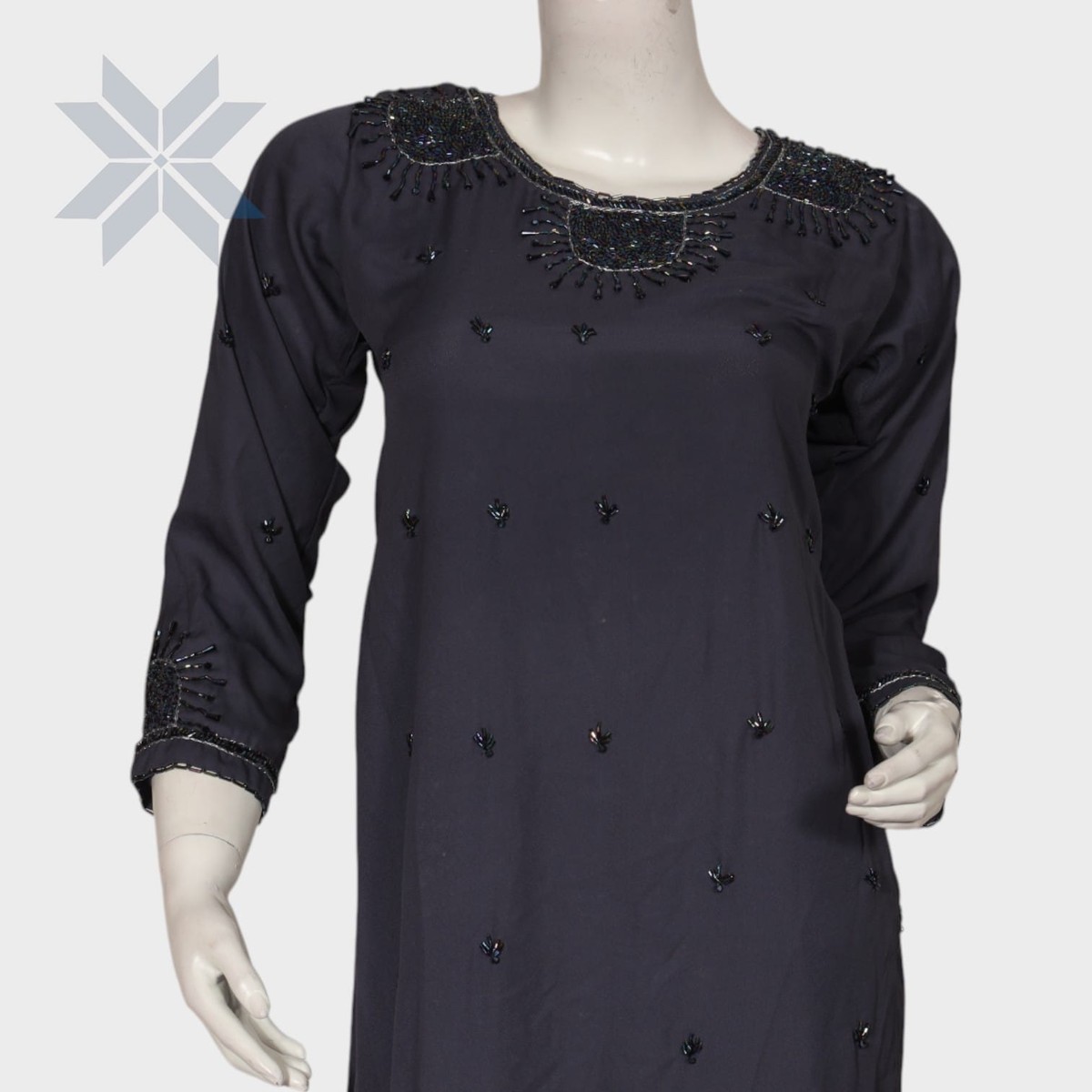 Black Hand-Embroidered Semi-Formal Tunic Dress 3