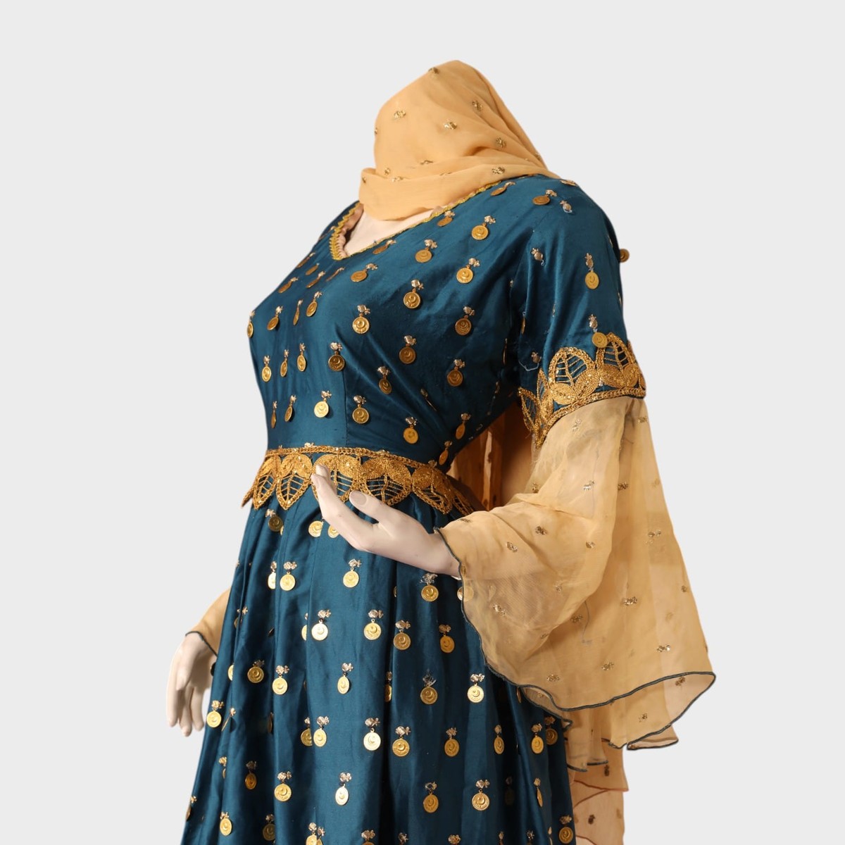 Teal & Gold Traditional Embroidered Party Dress with Dupatta 4