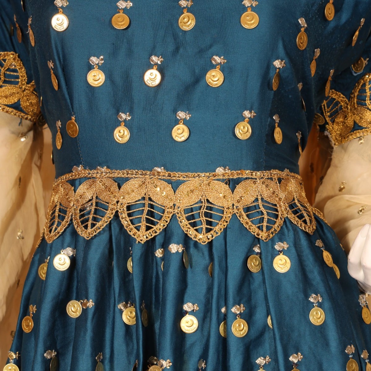 Teal & Gold Traditional Embroidered Party Dress with Dupatta 2