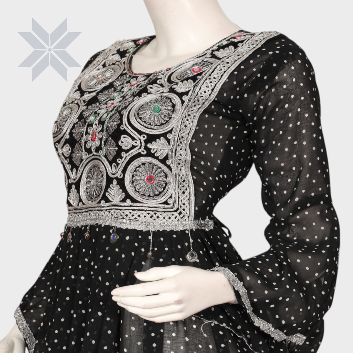 Midnight Dots Embroidered Afghani Set 4