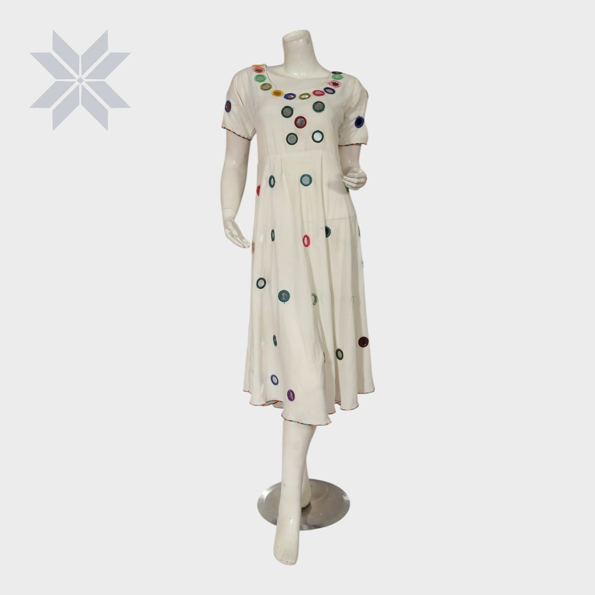 Ivory Multicolor Mirror Embroidered Dress 3