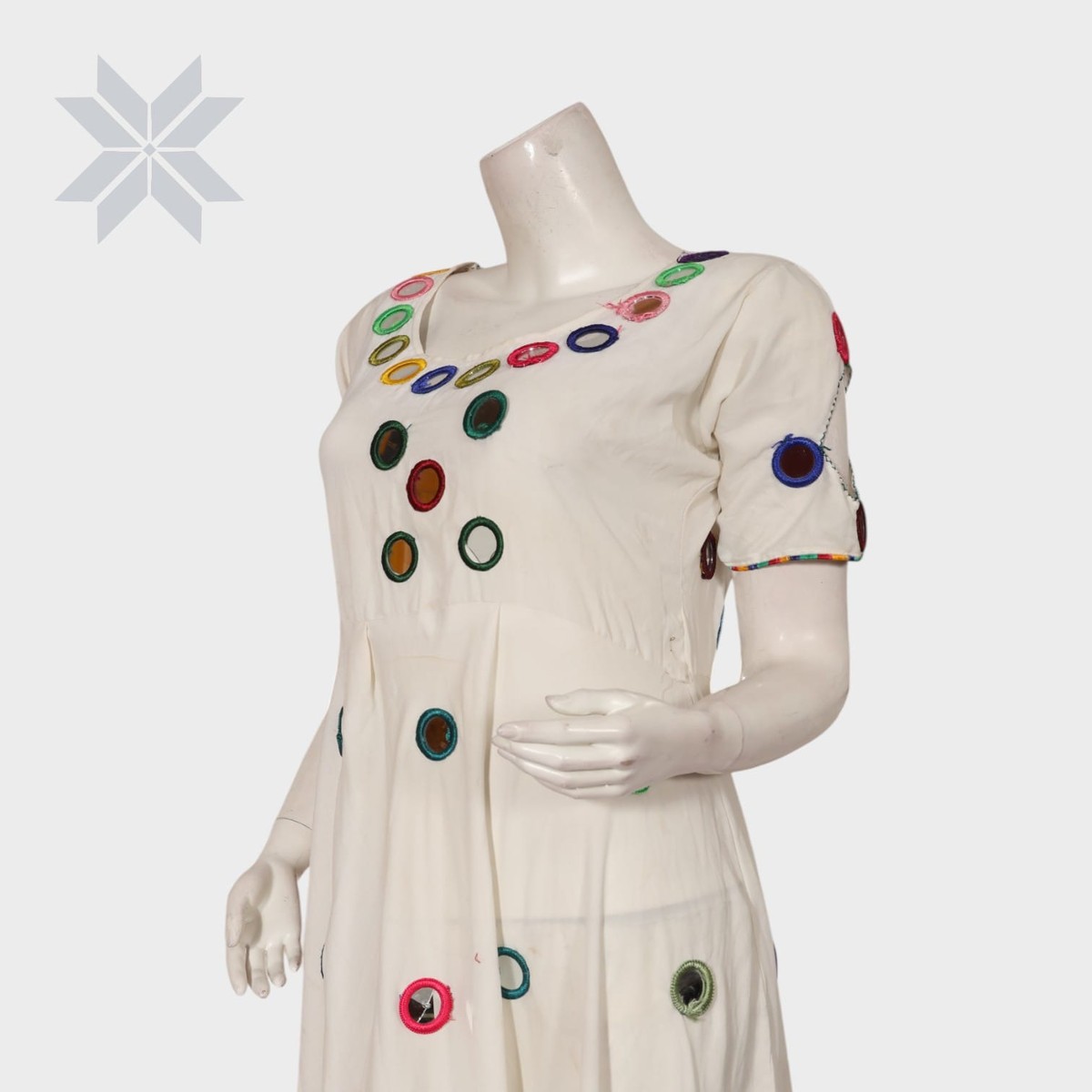 Ivory Multicolor Mirror Embroidered Dress 2