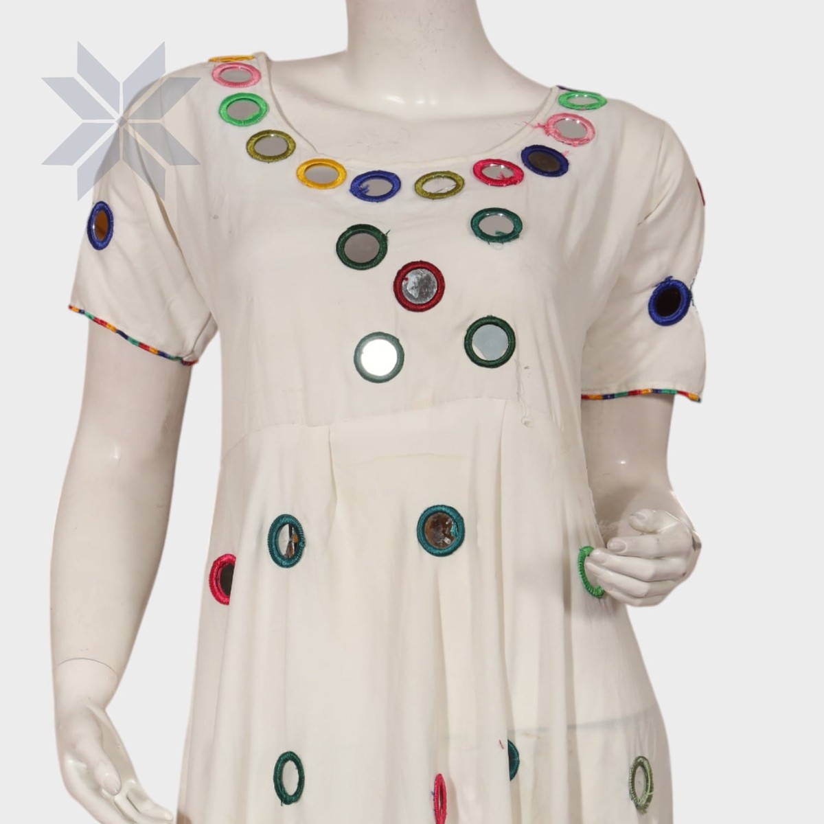 Ivory Multicolor Mirror Embroidered Dress 1