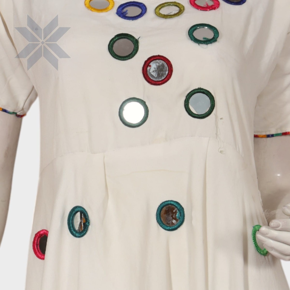 Ivory Multicolor Mirror Embroidered Dress 4
