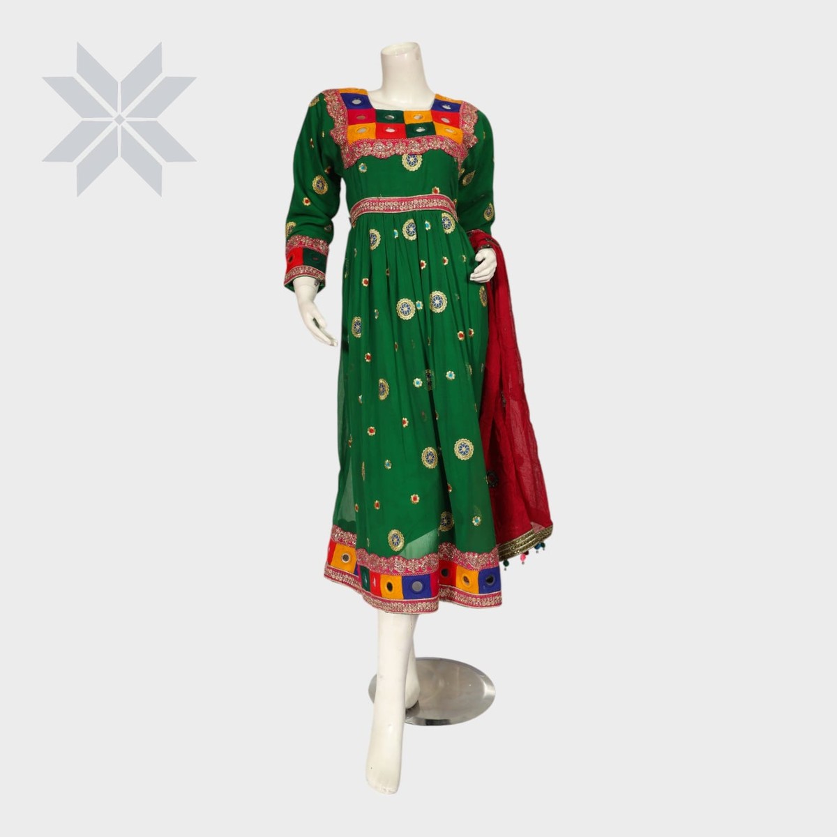 Laili Patchwork Green Afghani Dress 1