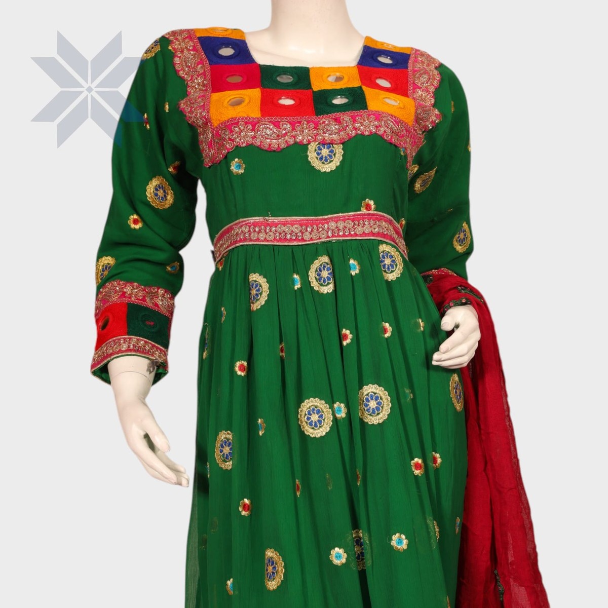 Laili Patchwork Green Afghani Dress 4