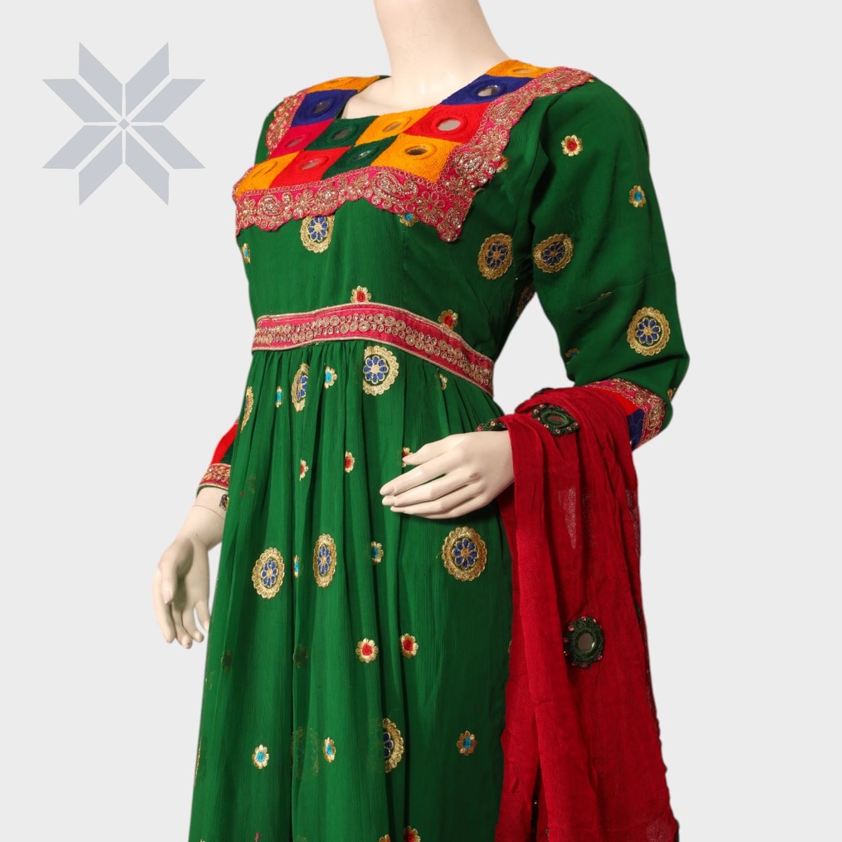 Laili Patchwork Green Afghani Dress 3