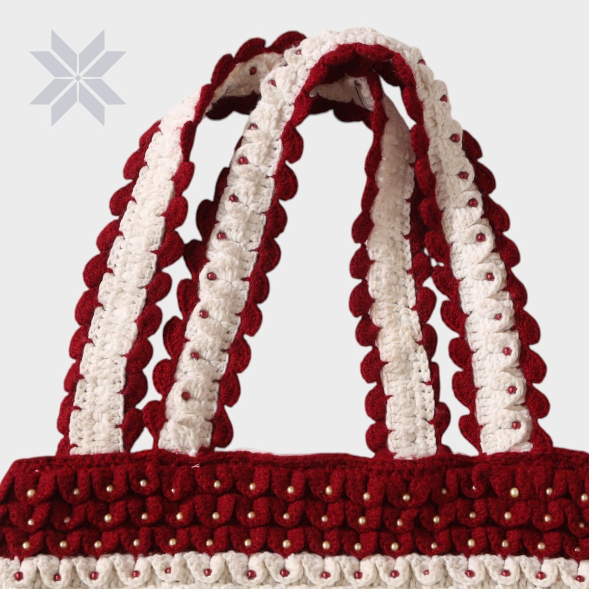 Zarnigar Crochet Tote – Red & Pearl Stripe 3