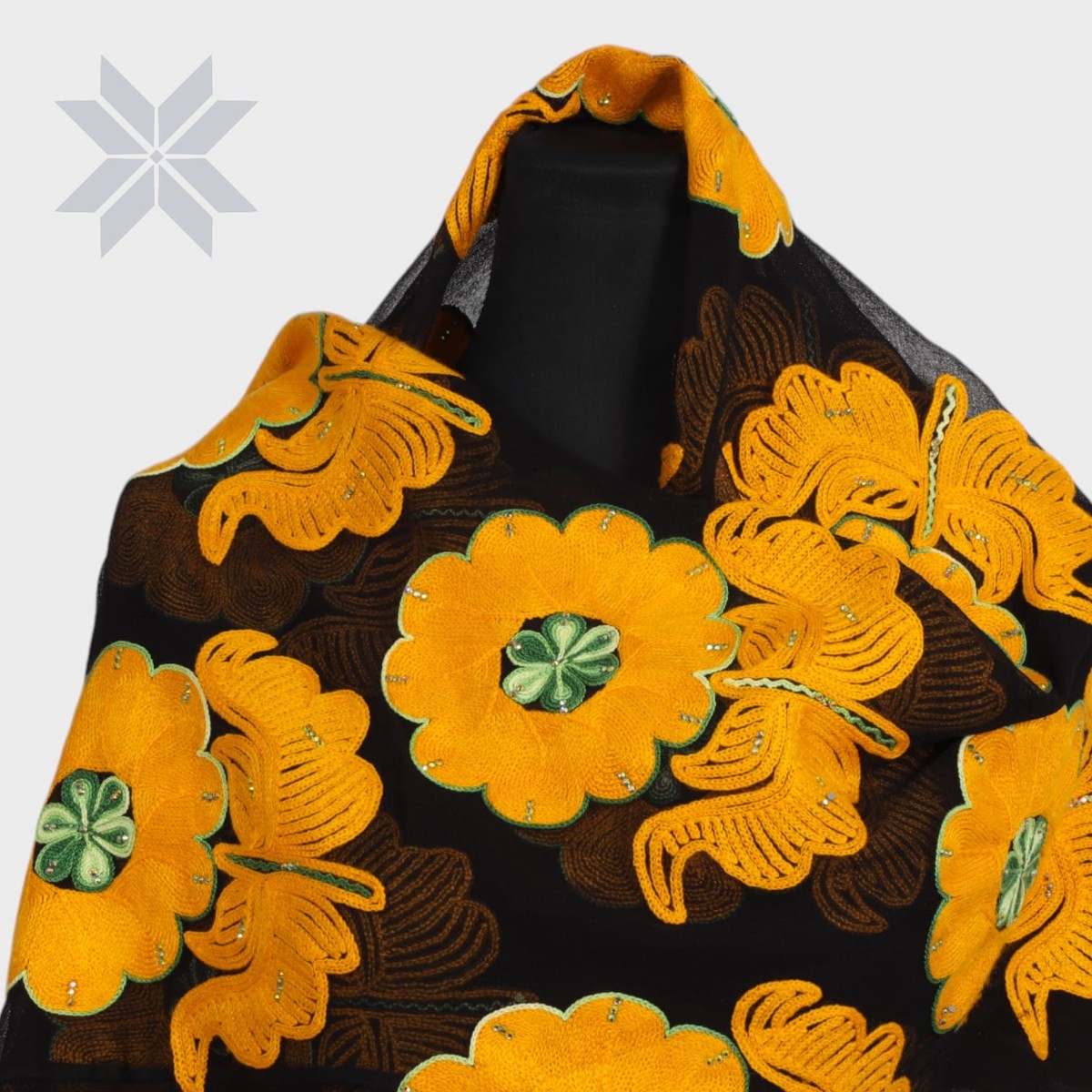 Amber Blossom Embroidered Shawl 1