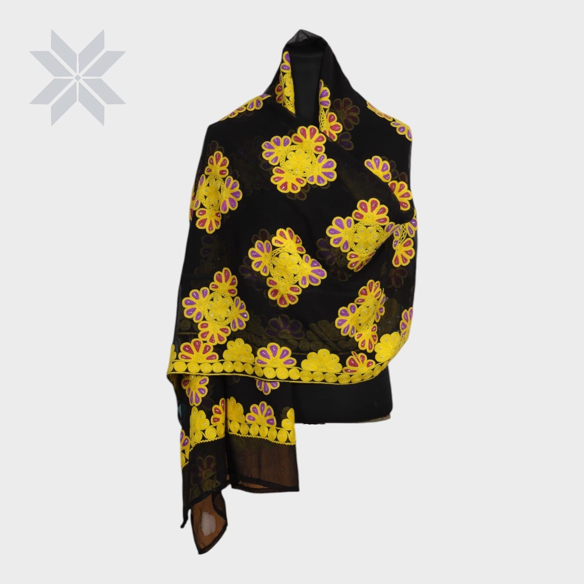Sunflare Bloom Embroidered Shawl 1