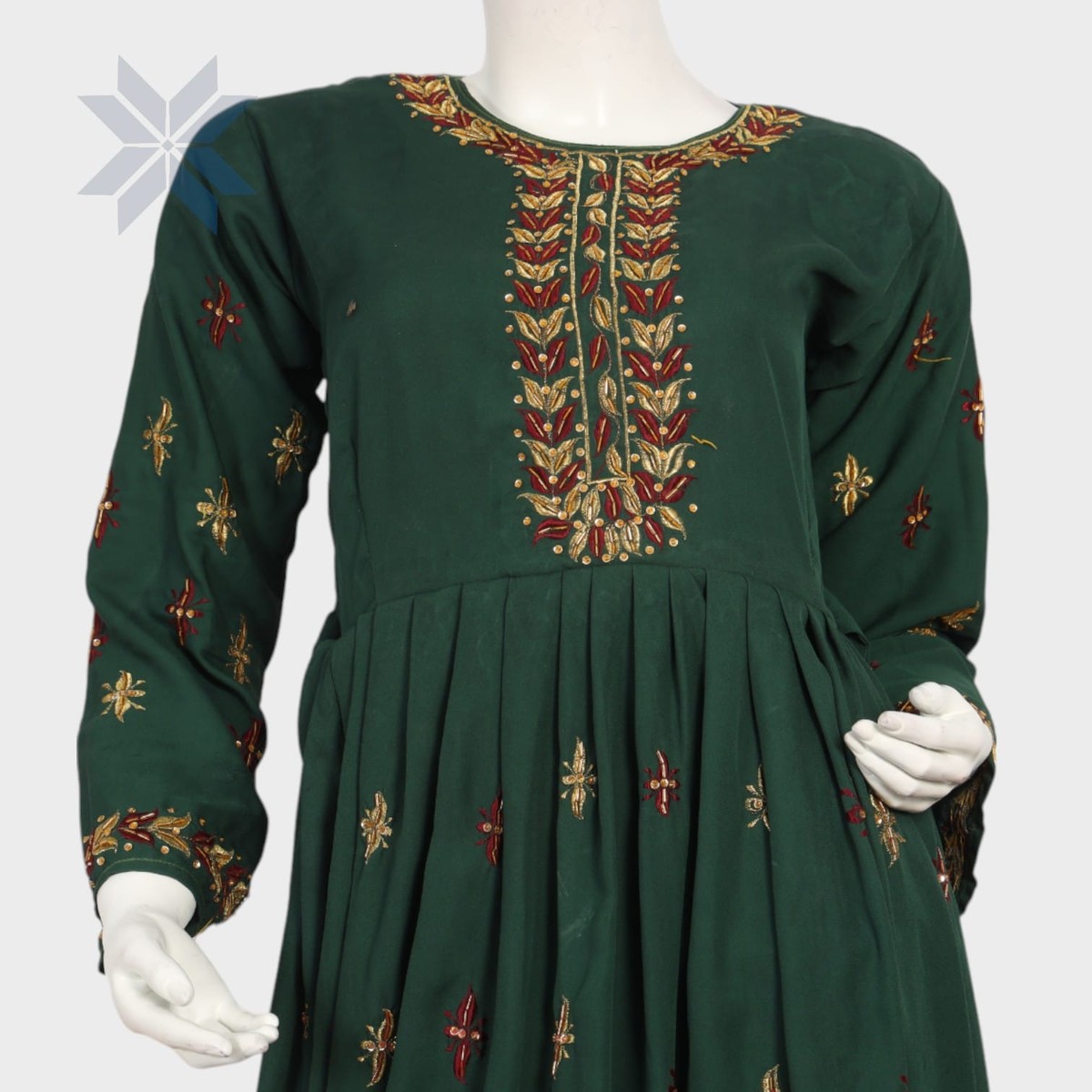 Emerald Vine Embroidered Dress – Georgette with Silk Embroidery 5