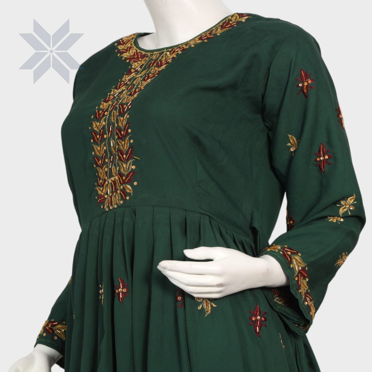 Emerald Vine Embroidered Dress – Georgette with Silk Embroidery 2