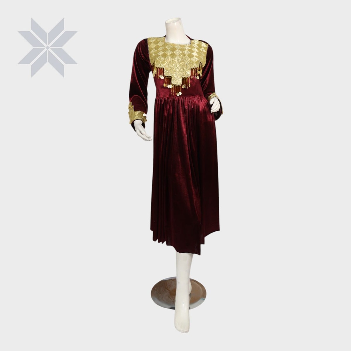 Golden Crest Maroon Velvet Dress 4