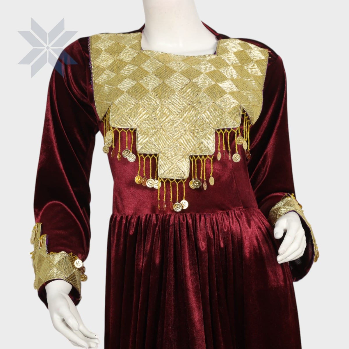 Golden Crest Maroon Velvet Dress 5