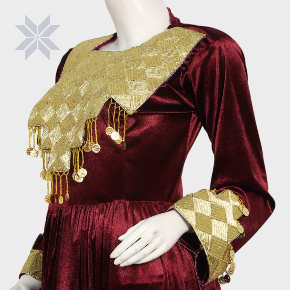 Golden Crest Maroon Velvet Dress 3