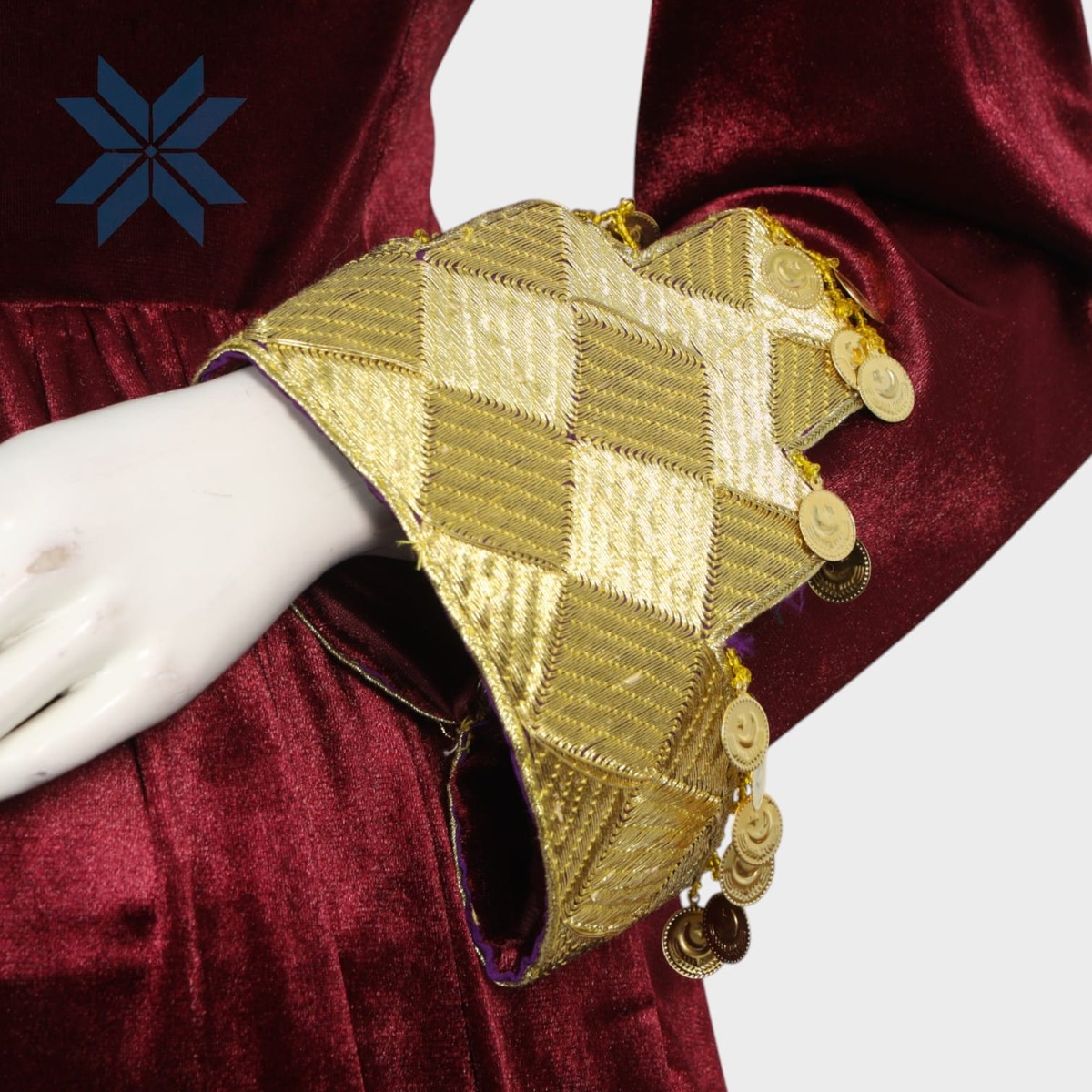 Golden Crest Maroon Velvet Dress 2